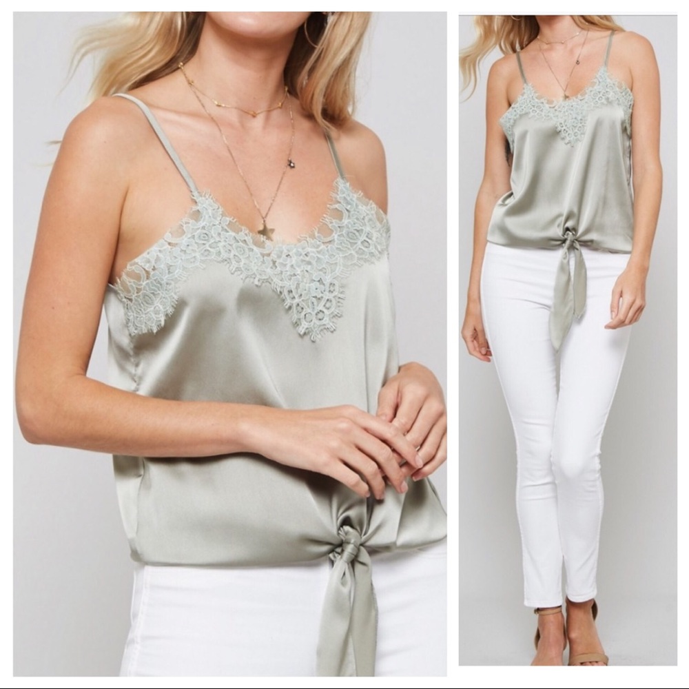 Olive adjustable strap front tie lace cami